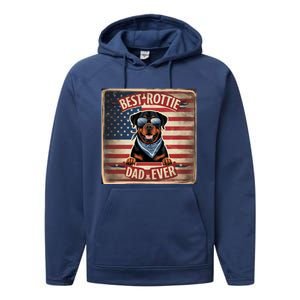 Best Rottie Dad Ever Rottweiler American Flag For Dad Gift Performance Fleece Hoodie