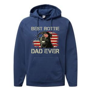 Best Rottie Dad Ever Rottweiler American Flag Gift Performance Fleece Hoodie