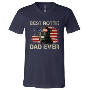 Best Rottie Dad Ever Rottweiler American Flag Gift V-Neck T-Shirt