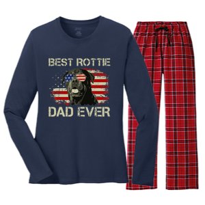 Best Rottie Dad Ever Rottweiler American Flag Gift Women's Long Sleeve Flannel Pajama Set 