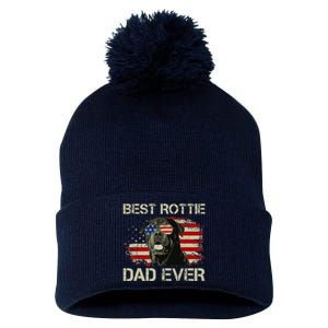 Best Rottie Dad Ever Rottweiler American Flag Gift Pom Pom 12in Knit Beanie