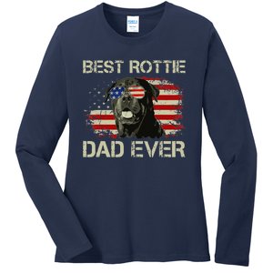 Best Rottie Dad Ever Rottweiler American Flag Gift Ladies Long Sleeve Shirt