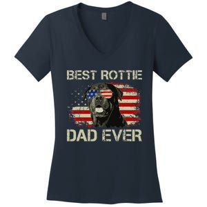 Best Rottie Dad Ever Rottweiler American Flag Gift Women's V-Neck T-Shirt