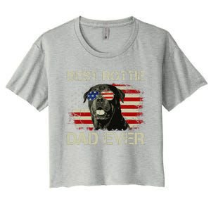 Best Rottie Dad Ever Rottweiler American Flag Gift Women's Crop Top Tee