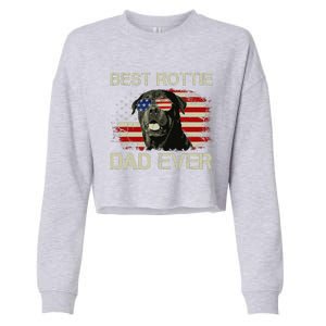 Best Rottie Dad Ever Rottweiler American Flag Gift Cropped Pullover Crew