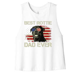 Best Rottie Dad Ever Rottweiler American Flag Gift Women's Racerback Cropped Tank