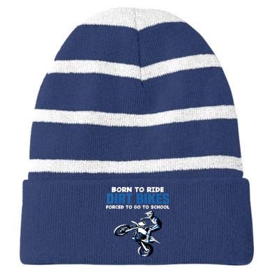 Born Ride Dirt Bikes Forced School Funny Motocross Striped Beanie with Solid Band