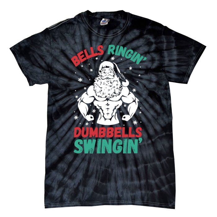 Bells Ringin Dumbbells Swingin Fitness Christmas Tie-Dye T-Shirt