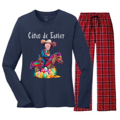 Biden Ride Donkey, Sombrero, Easter Egg Hunt Women's Long Sleeve Flannel Pajama Set 