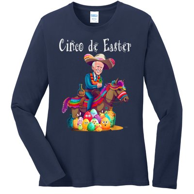 Biden Ride Donkey, Sombrero, Easter Egg Hunt Ladies Long Sleeve Shirt