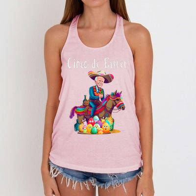 Biden Ride Donkey, Sombrero, Easter Egg Hunt Women's Knotted Racerback Tank