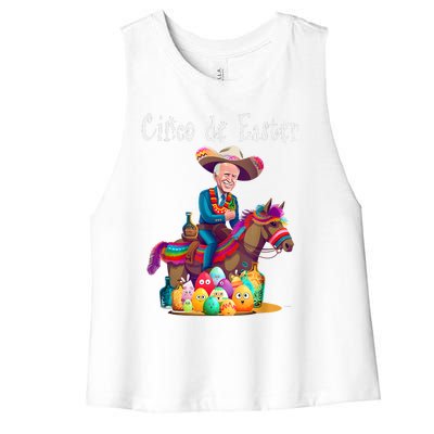 Biden Ride Donkey, Sombrero, Easter Egg Hunt Women's Racerback Cropped Tank