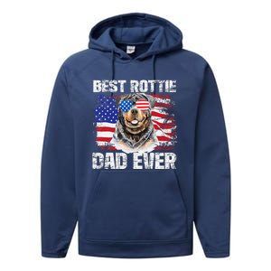 Best Rottie Dad Ever American Flag Dog Owner Animal Lover Performance Fleece Hoodie