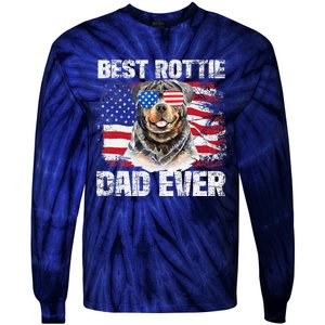 Best Rottie Dad Ever American Flag Dog Owner Animal Lover Tie-Dye Long Sleeve Shirt