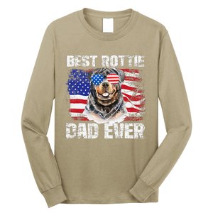 Best Rottie Dad Ever American Flag Dog Owner Animal Lover Long Sleeve Shirt