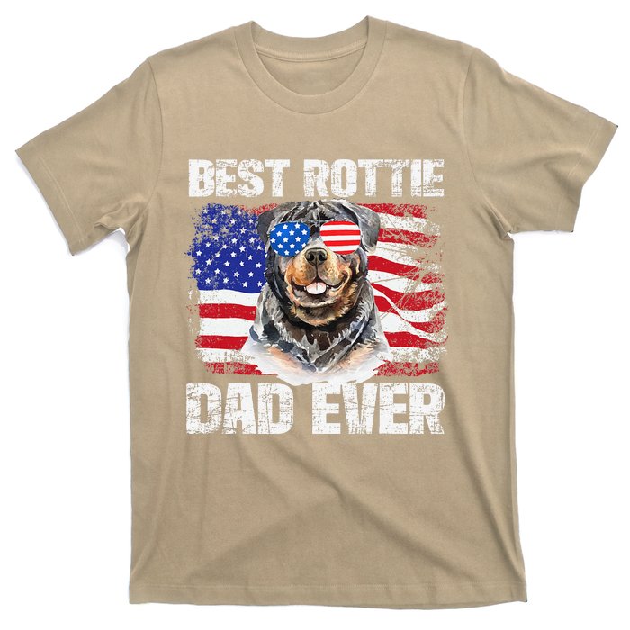 Best Rottie Dad Ever American Flag Dog Owner Animal Lover T-Shirt