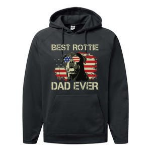 Best Rottie Dad Ever Rottweiler American Flag Gift Performance Fleece Hoodie