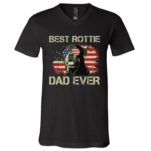 Best Rottie Dad Ever Rottweiler American Flag Gift V-Neck T-Shirt