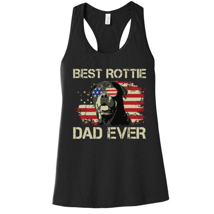 Best Rottie Dad Ever Rottweiler American Flag Gift Women's Racerback Tank