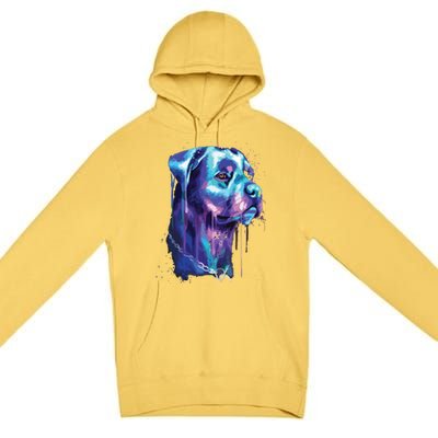 Bright Rottweiler Dog Watercolor Painting Premium Pullover Hoodie