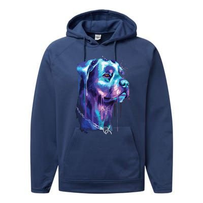 Bright Rottweiler Dog Watercolor Painting Performance Fleece Hoodie