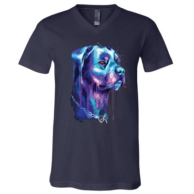 Bright Rottweiler Dog Watercolor Painting V-Neck T-Shirt