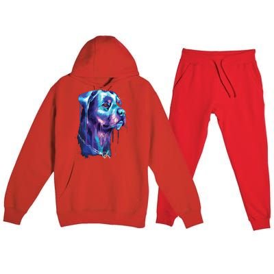 Bright Rottweiler Dog Watercolor Painting Premium Hooded Sweatsuit Set