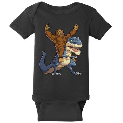 Bigfoot Riding Dinosaur T Rex Funny Sasquatch Lover Baby Bodysuit