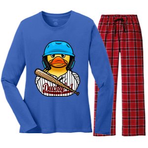 Baseball Rubber Duck Sporty Women's Long Sleeve Flannel Pajama Set 