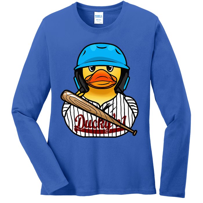 Baseball Rubber Duck Sporty Ladies Long Sleeve Shirt