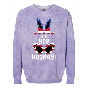 Bunny Rabbit Eggs Hunting Happy Easter Day Hip Hop Hooray Gift Colorblast Crewneck Sweatshirt