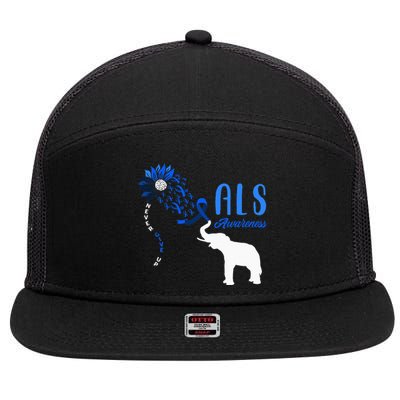 Blue Ribbon Elephant ALS Warrior Support ALS Awareness 7 Panel Mesh Trucker Snapback Hat