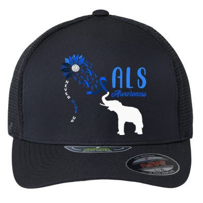 Blue Ribbon Elephant ALS Warrior Support ALS Awareness Flexfit Unipanel Trucker Cap