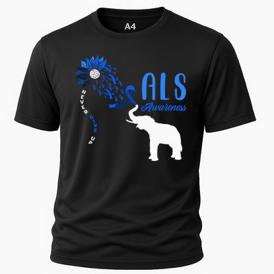 Blue Ribbon Elephant ALS Warrior Support ALS Awareness Cooling Performance Crew T-Shirt