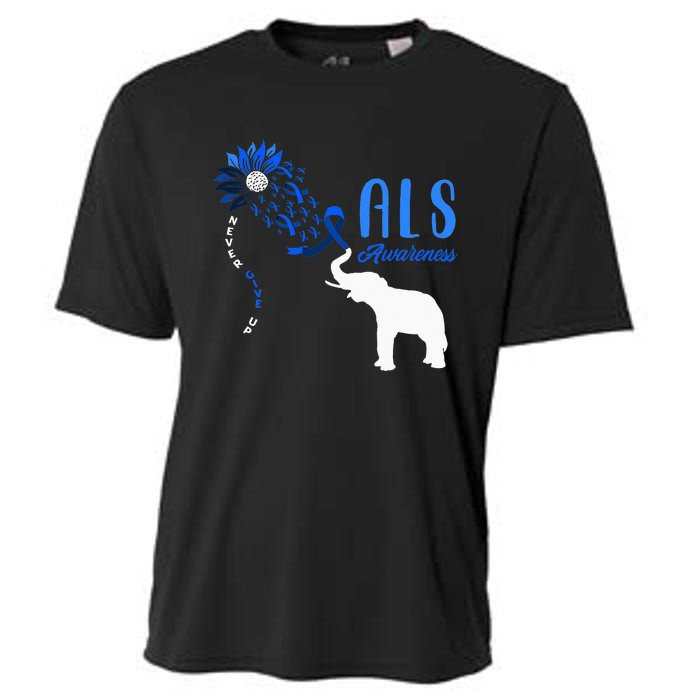 Blue Ribbon Elephant ALS Warrior Support ALS Awareness Cooling Performance Crew T-Shirt