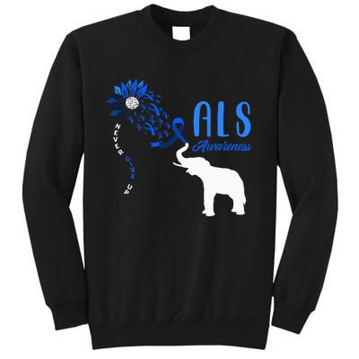 Blue Ribbon Elephant ALS Warrior Support ALS Awareness Sweatshirt