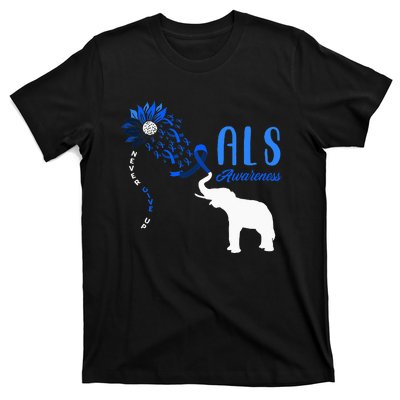 Blue Ribbon Elephant ALS Warrior Support ALS Awareness T-Shirt