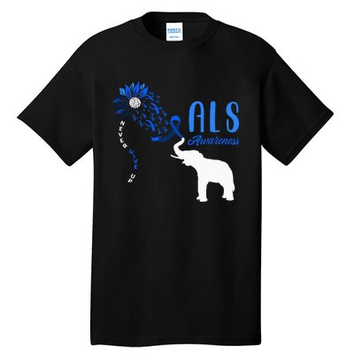 Blue Ribbon Elephant ALS Warrior Support ALS Awareness Tall T-Shirt