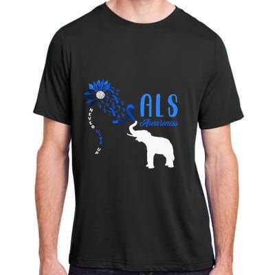 Blue Ribbon Elephant ALS Warrior Support ALS Awareness Adult ChromaSoft Performance T-Shirt