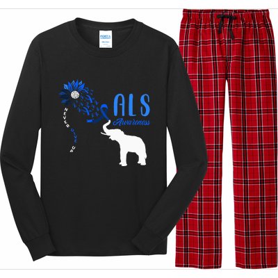 Blue Ribbon Elephant ALS Warrior Support ALS Awareness Long Sleeve Pajama Set