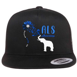 Blue Ribbon Elephant ALS Warrior Support ALS Awareness Flat Bill Trucker Hat