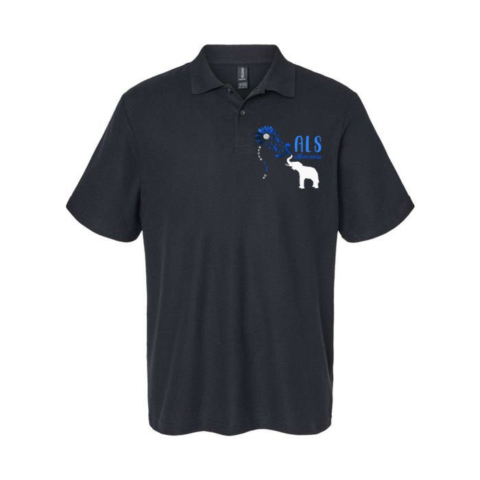 Blue Ribbon Elephant ALS Warrior Support ALS Awareness Softstyle Adult Sport Polo