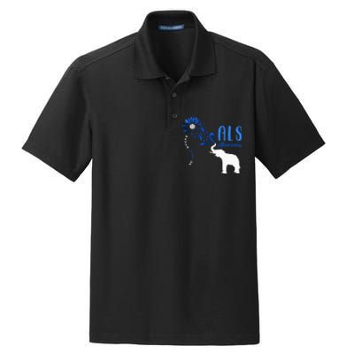 Blue Ribbon Elephant ALS Warrior Support ALS Awareness Dry Zone Grid Polo