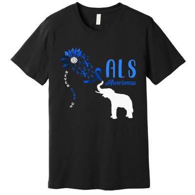 Blue Ribbon Elephant ALS Warrior Support ALS Awareness Premium T-Shirt