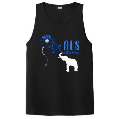 Blue Ribbon Elephant ALS Warrior Support ALS Awareness PosiCharge Competitor Tank