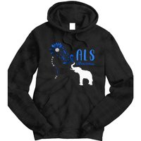 Blue Ribbon Elephant ALS Warrior Support ALS Awareness Tie Dye Hoodie