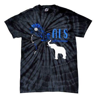 Blue Ribbon Elephant ALS Warrior Support ALS Awareness Tie-Dye T-Shirt