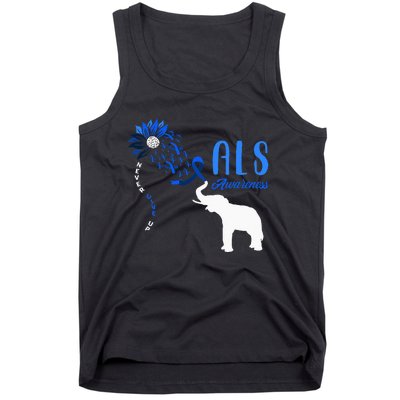 Blue Ribbon Elephant ALS Warrior Support ALS Awareness Tank Top