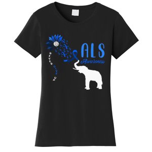 Blue Ribbon Elephant ALS Warrior Support ALS Awareness Women's T-Shirt