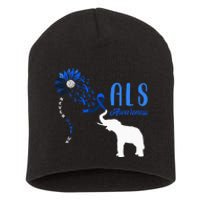 Blue Ribbon Elephant ALS Warrior Support ALS Awareness Short Acrylic Beanie